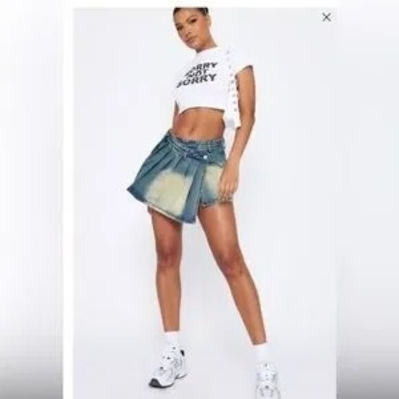 Pretty Little Things Women's Asymmetric Micro Mini Skirt Indigo Vintage Size 10 - Picture 1 of 7